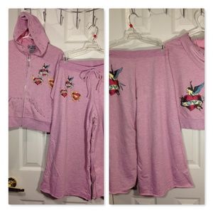 PINK JEWEL SWEATSHIRT &PANTS SET GRAPHIC SWEATSUIT
